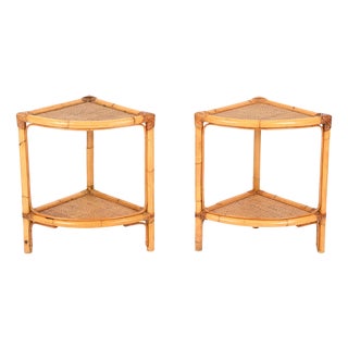 French Riviera Nightstands or Side Tables in Bamboo Rattan, Italy, 1970s, Set of 2 For Sale