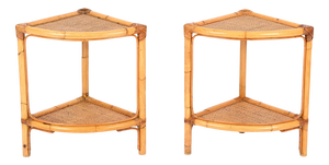 French Riviera Nightstands or Side Tables in Bamboo Rattan, Italy, 1970s, Set of 2