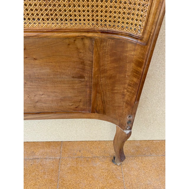 Brown French Louis XV Style Walnut Headboard with Cane Panel and Carved Details, 1940 For Sale - Image 8 of 10