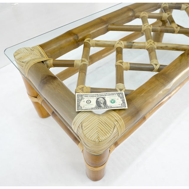 Transparent Thick Bamboo 22x46" Rectangle Glass Top Coffee Table Mid Century Modern MINT For Sale - Image 8 of 16