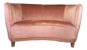 1930's Danish Deco Curved Sofa in Original Pink Mohair
