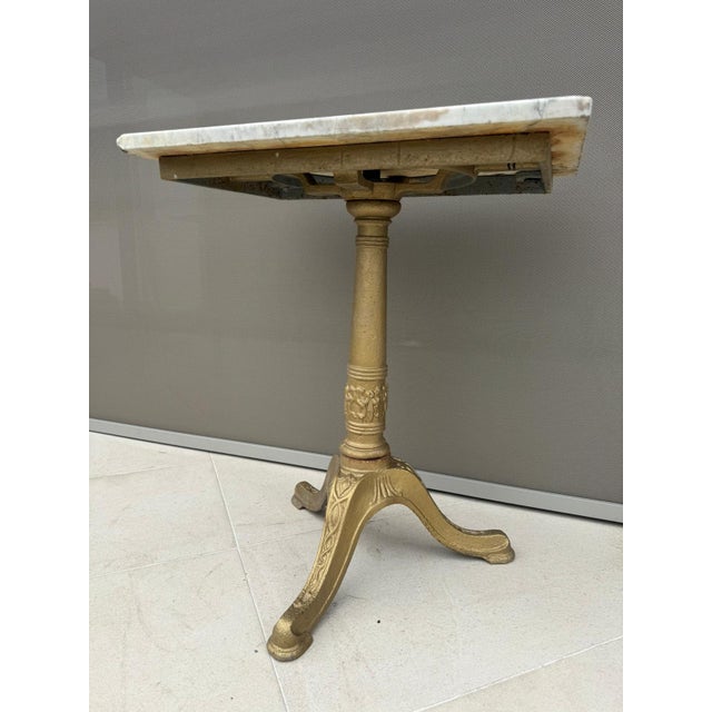 Antique French Bistro Table with Marble Top and Cast Iron Pedestal Base, 1900s For Sale - Image 4 of 12