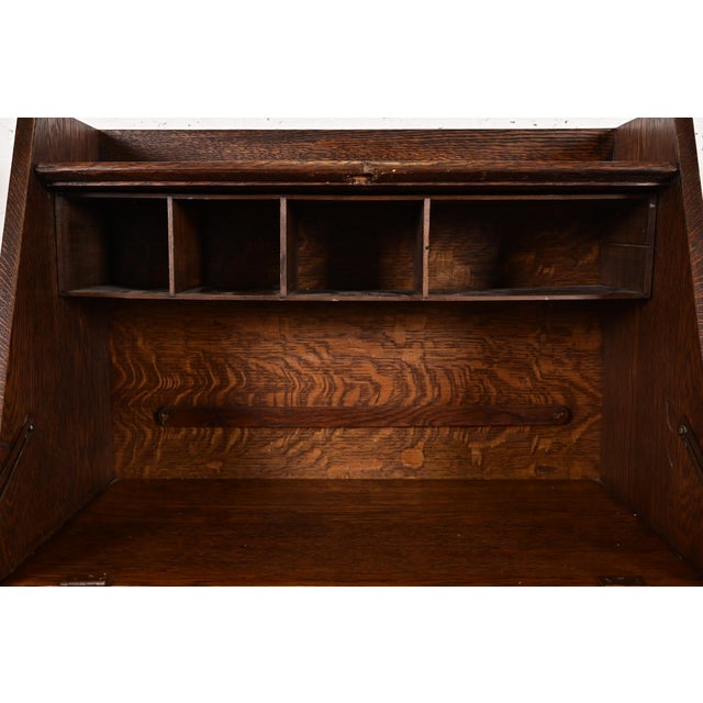 Brown Early Gustav Stickley Antique Mission Oak Arts & Crafts Drop Front Secretary Desk, Circa 1902 For Sale - Image 8 of 14