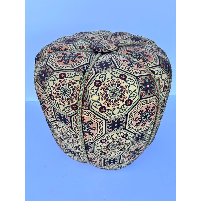 Moroccan Art Deco Style Pouf Upholstered in Moorish Textile Fabric Stool For Sale - Image 14 of 15