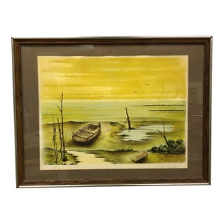 Vintage Signed Limited Edition Coastal Landscape Lithograph, Framed For Sale