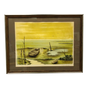 Vintage Signed Limited Edition Coastal Landscape Lithograph, Framed