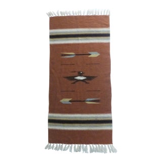 1970s Rust Native American Hand Woven Wool Wall Tapestry With Fringe For Sale