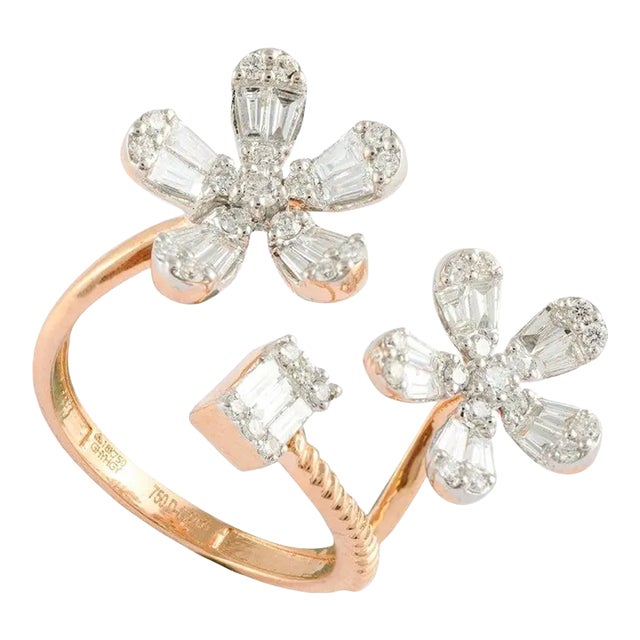 Art Deco 18k Rose Gold Diamond Floral Ring Size 7 (All Sizes Available) For Sale