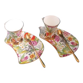 Summertime Coffee and Cake Cup and Plate in Porcelain, Set of 3 For Sale