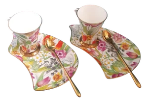 Summertime Coffee and Cake Cup and Plate in Porcelain, Set of 3
