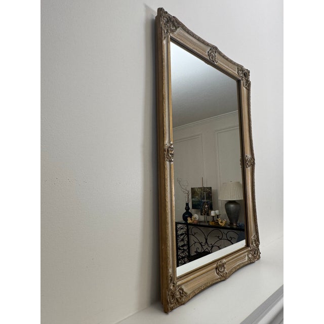 Vintage French Provincial Soft Gold Solid Wood Wall Mirror For Sale - Image 4 of 12
