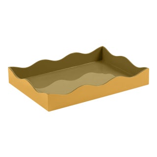 The Lacquer Company for Chairish Belle Rives Tray in Mayan Gold / Olive, Medium For Sale