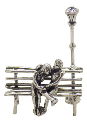 Vintage Italian Handmade Silver Lovers on Bench Figurine, Tuscany, Italy, 1980s