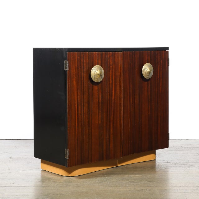 Art Deco Brass Pulls & Leather Wrapped Base Paldao Wood Cabinet by Gilbert Rohde For Sale - Image 14 of 15