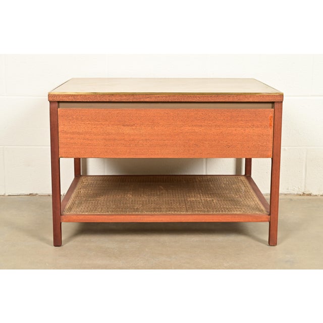 Paul McCobb Irwin Collection Mahogany, Brass, and Cane Leather Top Side Table or Nightstand, 1950s For Sale - Image 14 of 16