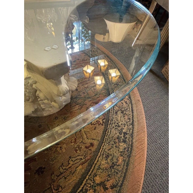 1990s Clear Coated White Plaster Corinthian Column Bevelled Glass Top Coffee Table For Sale - Image 11 of 13