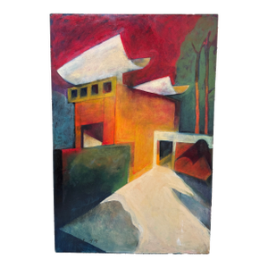 Katherine Dunn Giacometti Courtyard Oil Painting, Circa 1999