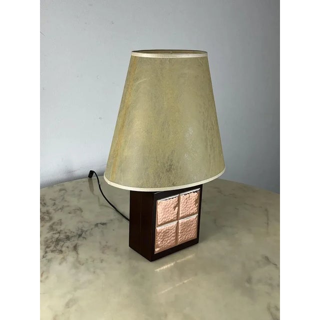 Wood Italian Table Lamp in Walnut and Copper, 1990s For Sale - Image 7 of 13