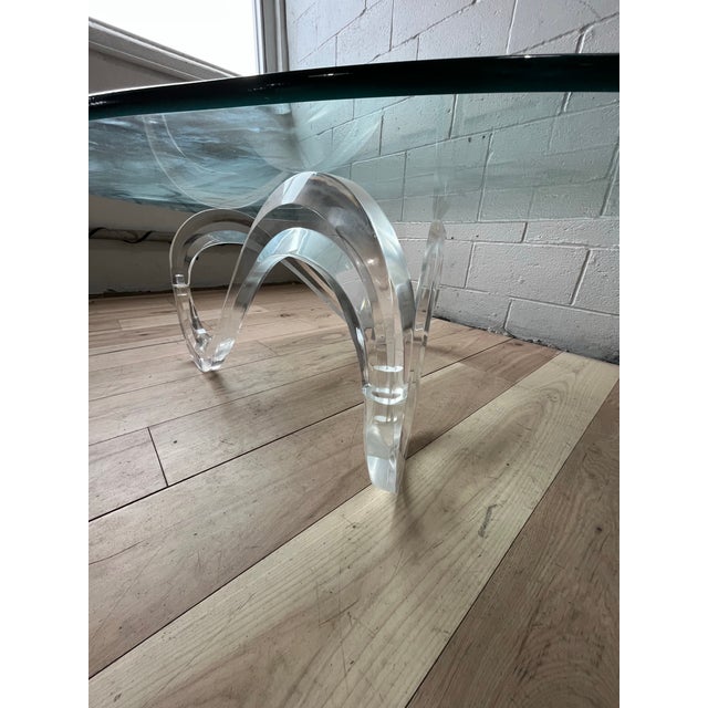 Vintage Lucite Ribbon Wave Base Glass Top Coffee Table Mid-Century Modern, 1970s For Sale In New York - Image 6 of 8