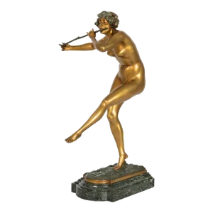 Art Deco Period Bronze Sculpture “Flute Player” by Paul Philippe