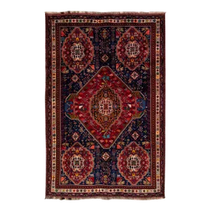 Vintage Handmade Persian Blue Medallion Wool Rug 6'8" X 10'2"