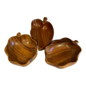 Vintage Monkey Pod Wood Leaf Serving Bowls - Set of 3