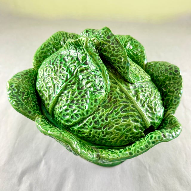Olive Rustic Portuguese Majolica Cabbage Leaf Tureen, Circa 1930s For Sale - Image 8 of 18