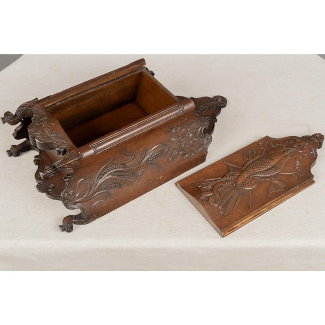 Brown French Fariniere Box, Hand-Carved Walnut For Sale - Image 8 of 9