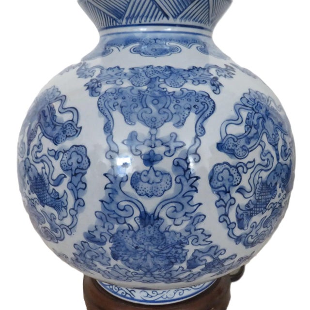 Chinoiserie Ralph Lauren Designer Table Lamps Blue & White Gourd Shape Koi Fish - a Pair For Sale In Providence - Image 6 of 10