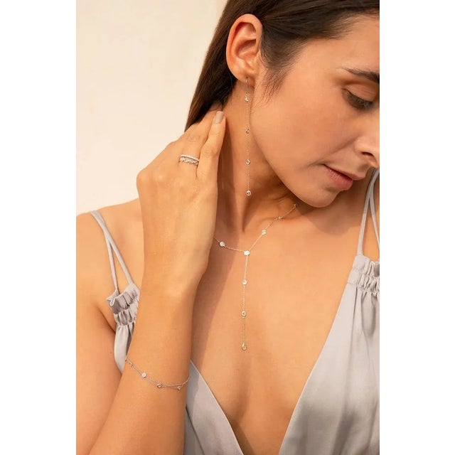 Designer Diamond Shoulder Duster Dangle Earrings in 14k Solid White Gold- 2 Pieces For Sale - Image 4 of 8