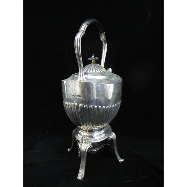 Engraved Hand & Dagger Crest Sterling Silver Teapot Coffee Hot Water Warmer Pot For Sale - Image 11 of 12