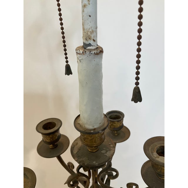Vintage Brass and Marble Candelabra Pair of Lamps With Rotating Ball For Sale - Image 4 of 8