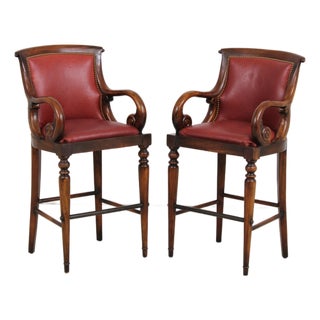 Hancock & Moore Red Leather Bar Stool Counter Chairs For Sale