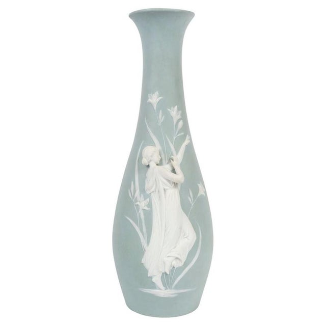 Blue Art Nouveau Vase with Relief of Woman from Weshwood, 1900s For Sale - Image 8 of 8