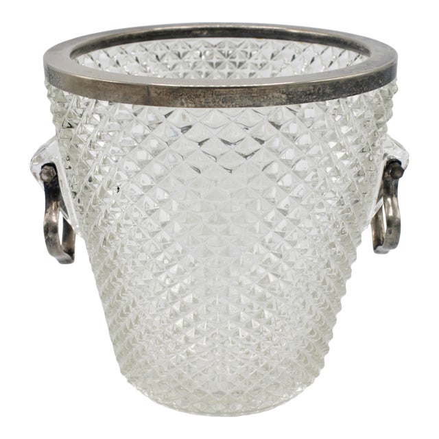 Mid 20th Century English Crystal Diamond Cut Ice Bucket For Sale