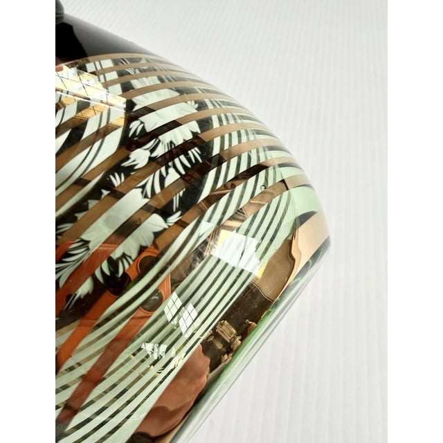 Vintage Mid-Century Modern Bohemian Green Glass Pitcher Cut Flowers, Gold & Black Bands For Sale - Image 9 of 17