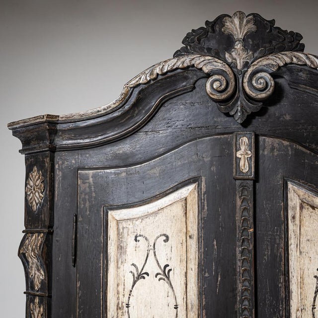 Black Baroque-Style Hand-Painted Wardrobe, 19th Century For Sale - Image 8 of 9