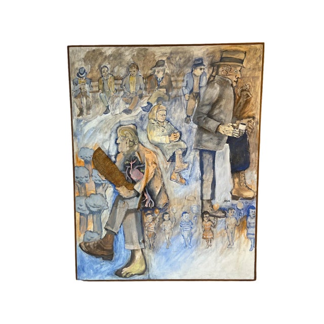 Multidimensional Surrealism Figurative Oil on Canvas Vintage Painting Signed For Sale - Image 13 of 13