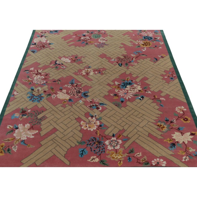 Art Deco Rug & Kilim Chinese Deco Style Rug in Pink, Beige & Blue Floral Patterns - 12'x18' For Sale - Image 3 of 8