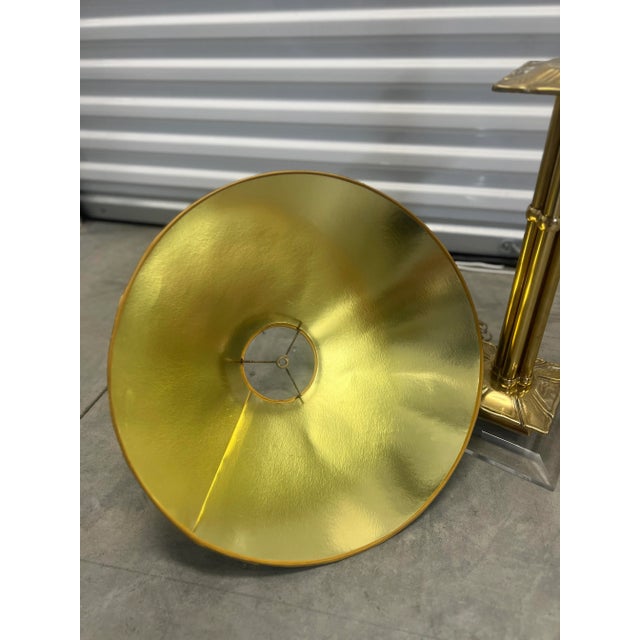 Unique Vintage Mid Century Modern Brass & Lucite Chapman Lamp W/ Original Shade C. 1985 For Sale - Image 10 of 10