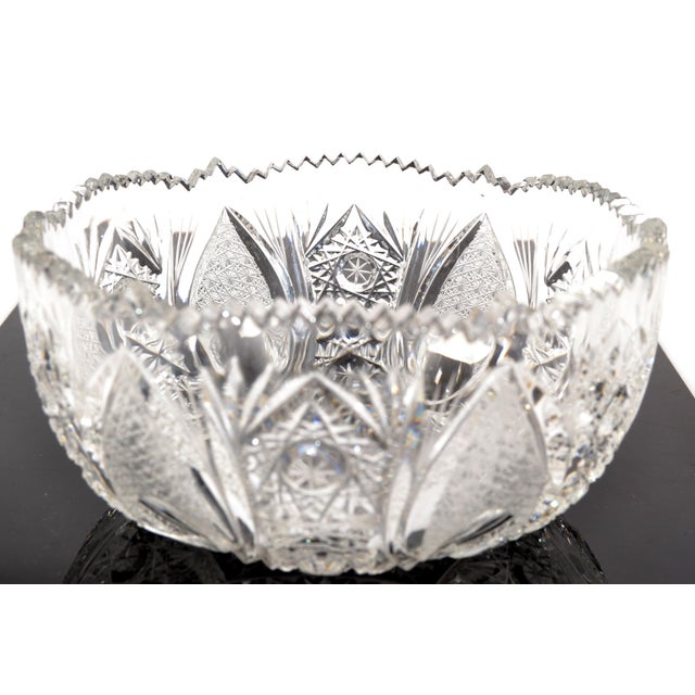 Art Deco Vintage Brilliant Cut Crystal Glass Bergen Style Bowl Art Deco For Sale - Image 3 of 12
