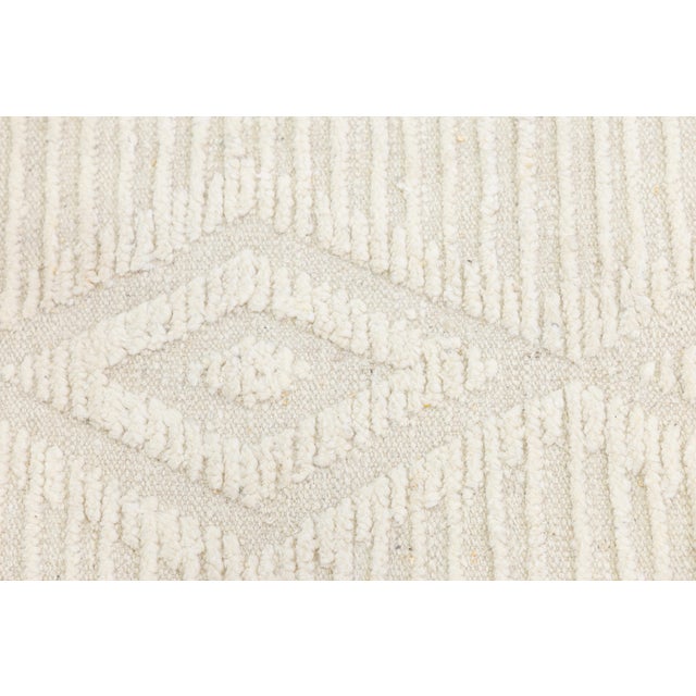 Ivory Geometric Handmade Modern Moroccan Wool Area Rug For Sale In New York - Image 6 of 10
