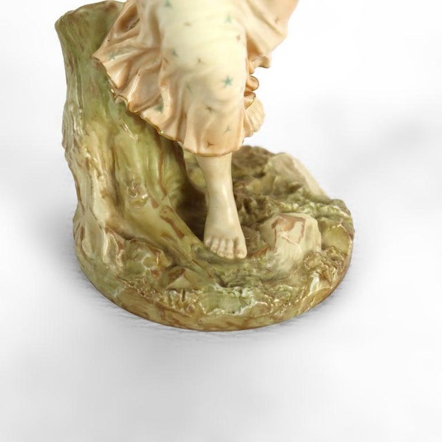 Beige English Royal Worcester Porcelain Figure of Classical Woman & Tambourine C1890 For Sale - Image 8 of 9