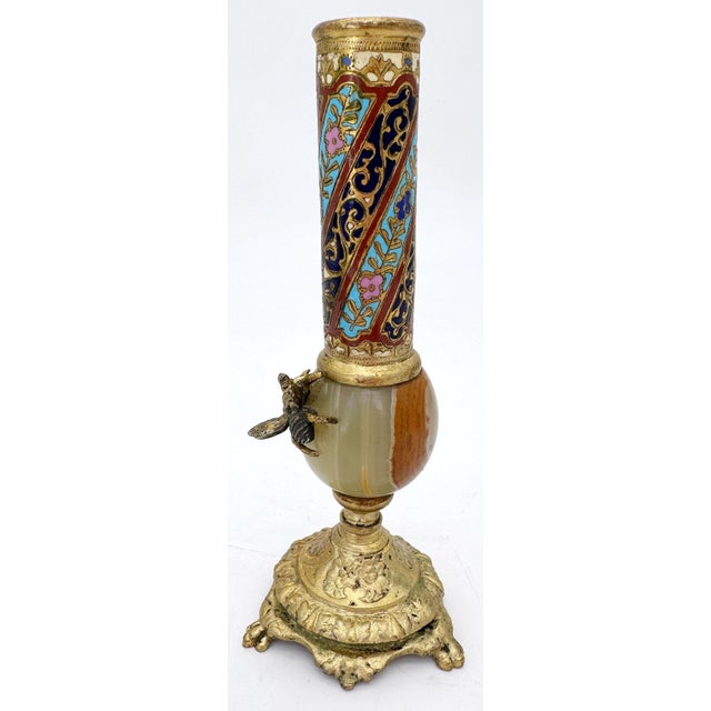 Gold 19th C French Ormolu, Onyx Champleve Enamel Bud Vase with Applied Bee For Sale - Image 8 of 10