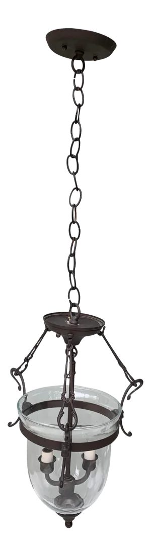 Vintage Late 20th Century Brass and Glass 2-Candle Chandelier