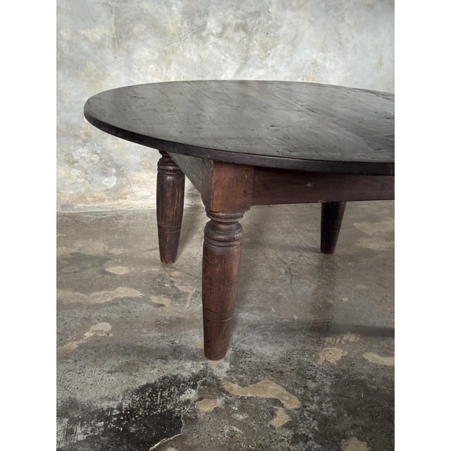 Vintage Round Coffee Table in Indonesian Teak with Turned Legs, 1960s For Sale - Image 9 of 15