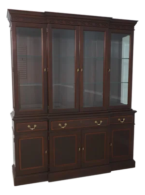 Stickley Mahogany Chippendale Style Inlaid China Cabinet Breakfront