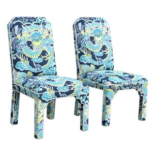 Pair MCM CasaBique Ming Armchairs in Thibaut “Imperial Dragon” For Sale