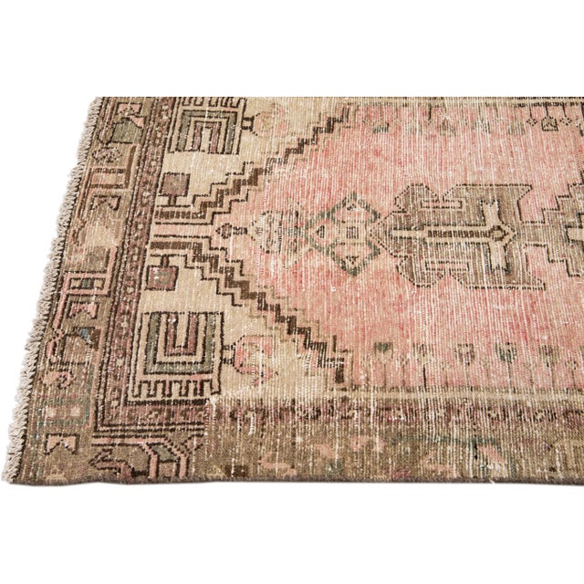 Vintage Distressed HandmadeTribal Pink Wool Rug For Sale - Image 4 of 9