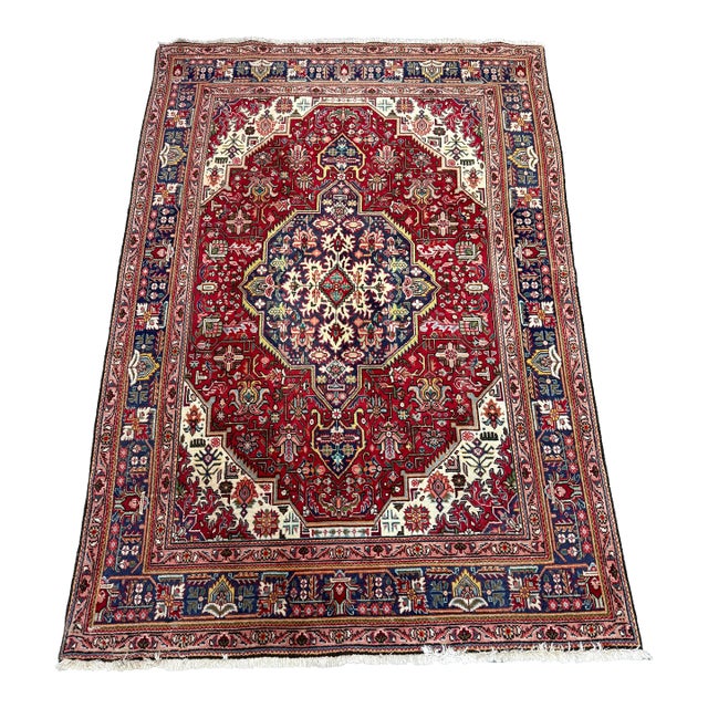 6ft 7in × 9ft 6in Persian Tabriz Area Rug, Vintage For Sale